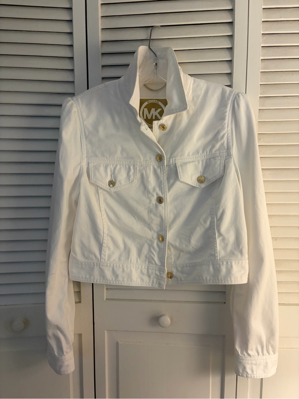 Michael Kors White Cropped Jacket with Gold-Tone Buttons